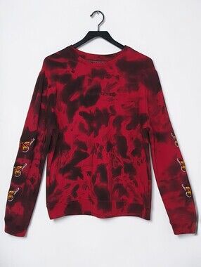 Blind Rooster Tie Dye Pullover Butterfly Embroidered Influencer Black Red Bold M